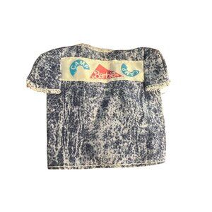 Vintage Barbie Ken Camp Denim Pattern Doll Shirt Front Graphic 80s Estate